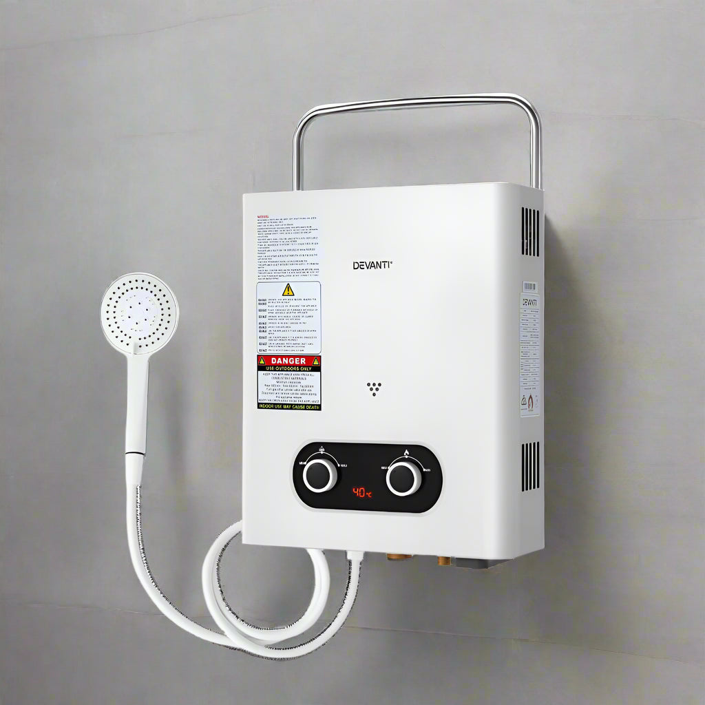 Devanti Portable Gas Water Heater LPG Powered System- White