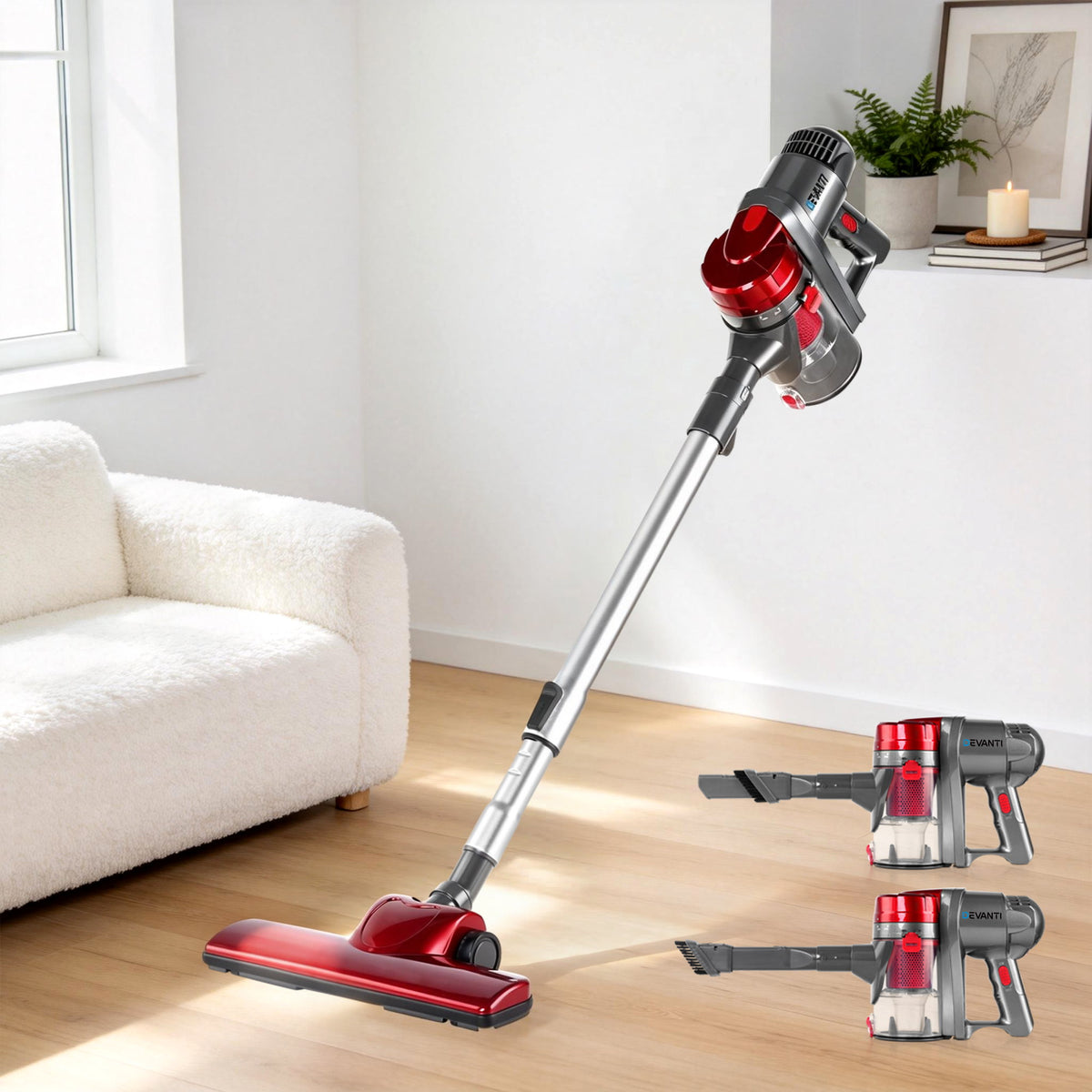 Devanti Stick Vacuum Cleaner Handheld Corded 450W Red