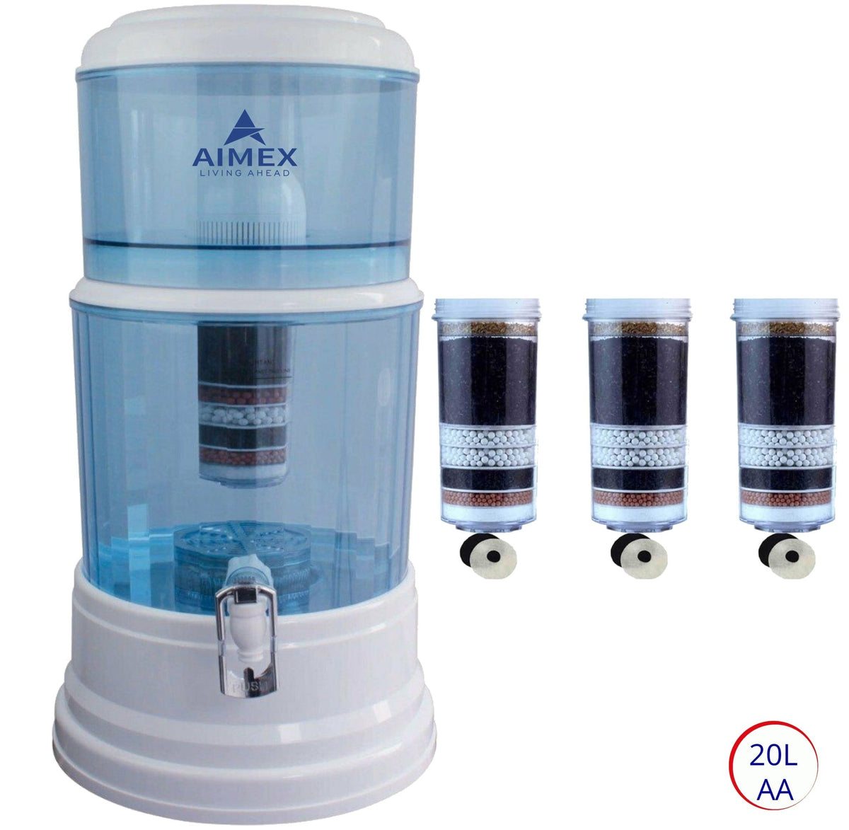 Aimex 20L Benchtop Water Purifier Maifan Stone with 3 X 8 Stage Fluoride Reduction Filters - SportZone.co.nz