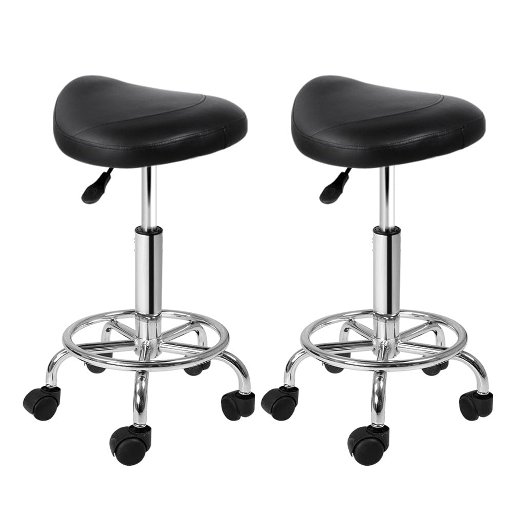 Artiss 2x Salon Stool Saddle Swivel Chair Black - SportZone.co.nz