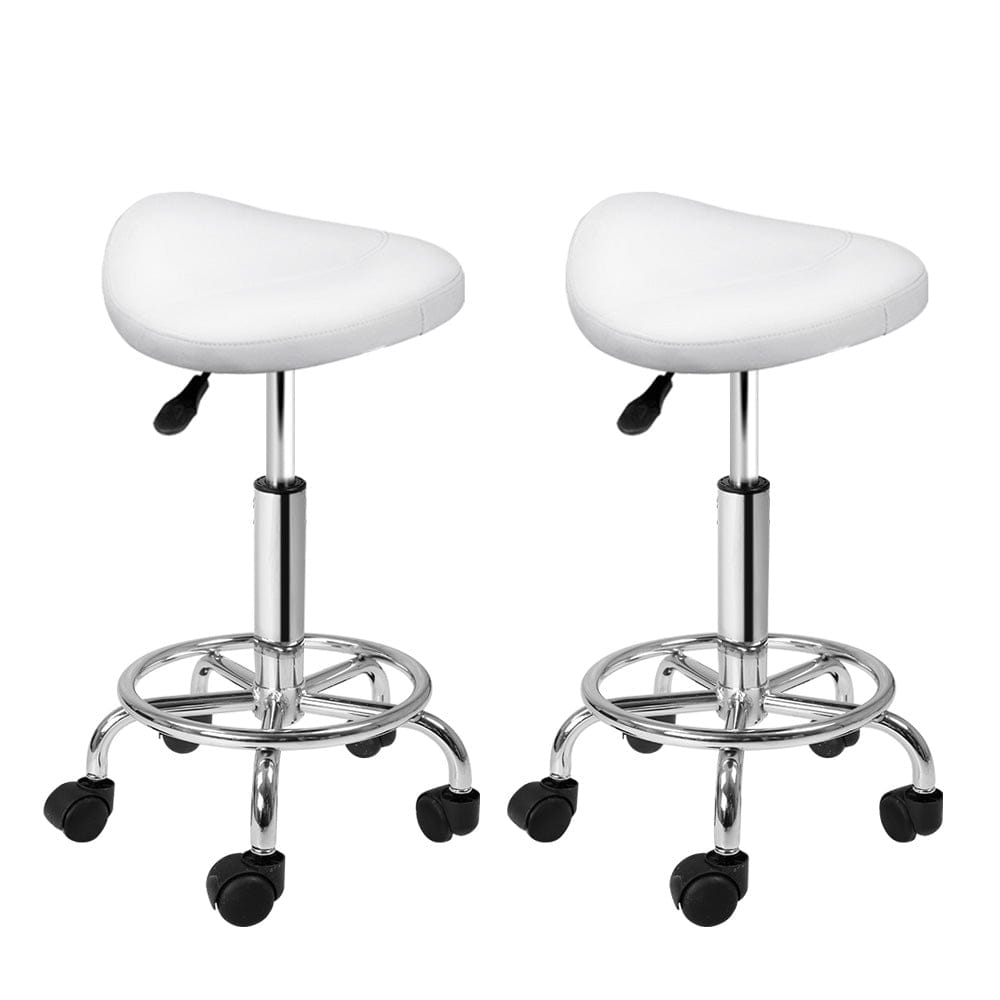 Artiss 2x Salon Stool Saddle Swivel Chair White - SportZone.co.nz
