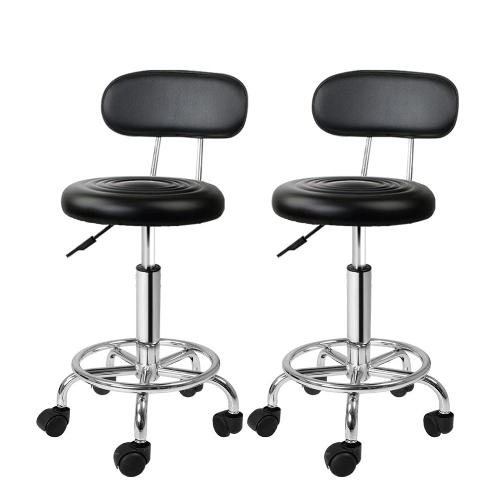 Artiss 2x Salon Stool Swivel Chair Backrest Black - SportZone.co.nz