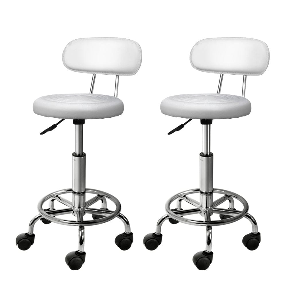 Artiss 2x Salon Stool Swivel Chair Backrest White - SportZone.co.nz