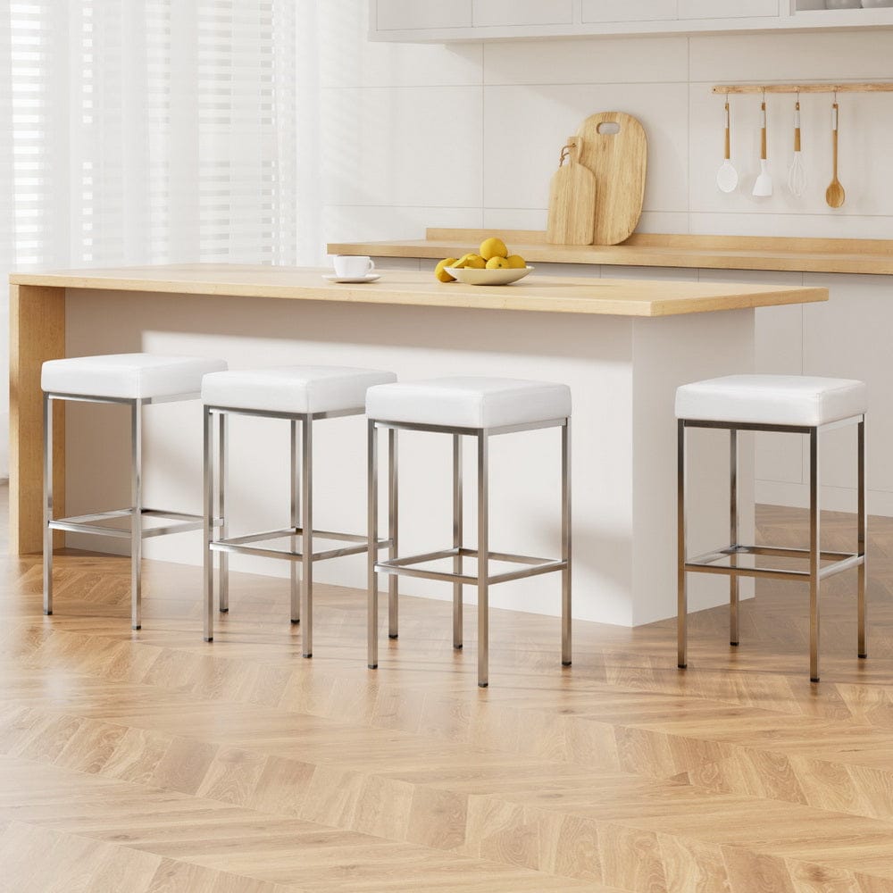 Artiss 4x Bar Stools Leather Padded Metal White - SportZone.co.nz