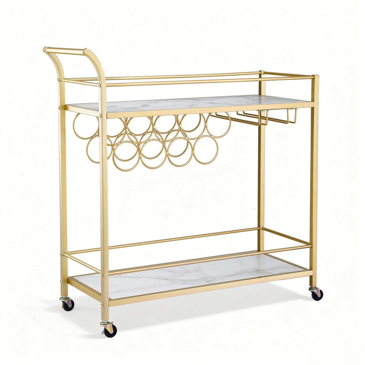 Artiss Bar Cart Drinks Trolley Serving Wine Rack Glass Holder Marble 85cm Gold - SportZone.co.nz