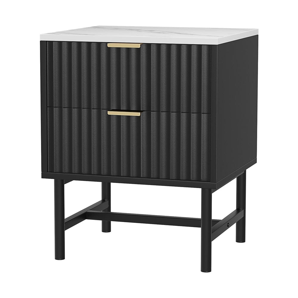Artiss Bedside Table 2 Drawers - Black - SportZone.co.nz