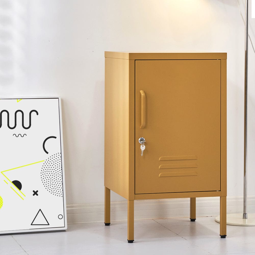 Artiss Bedside Table Metal Cabinet - Yellow - SportZone.co.nz