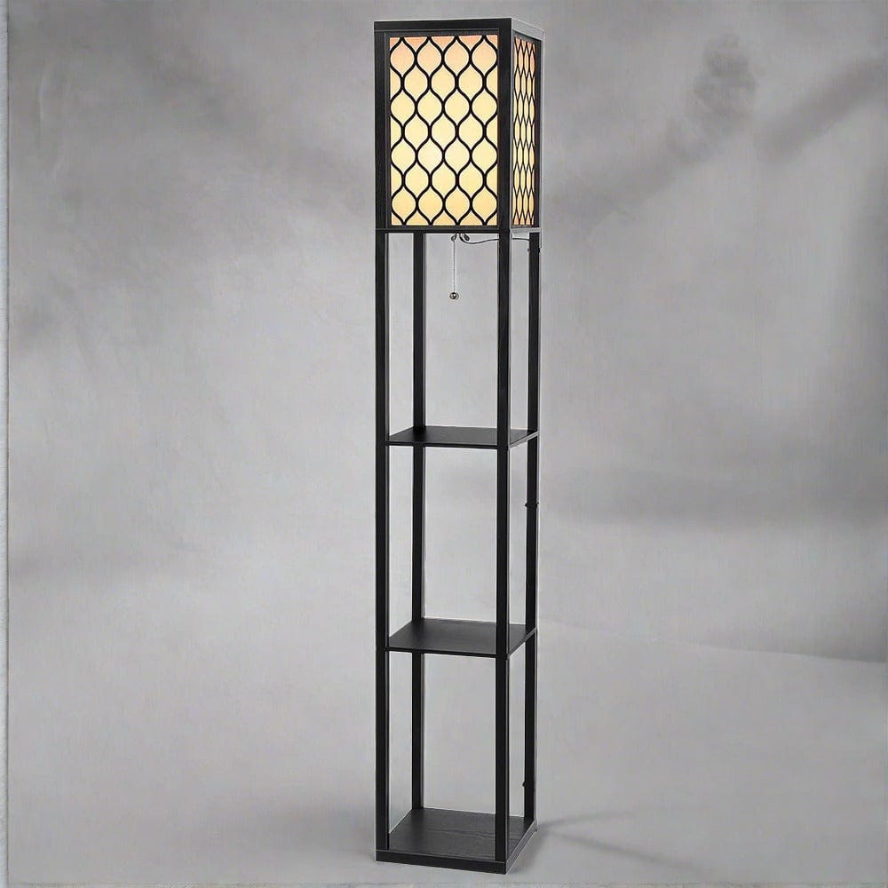 Artiss Floor Lamp 3 Tier Shelf Storage LED Light Stand Home Room Pattern Black - SportZone.co.nz