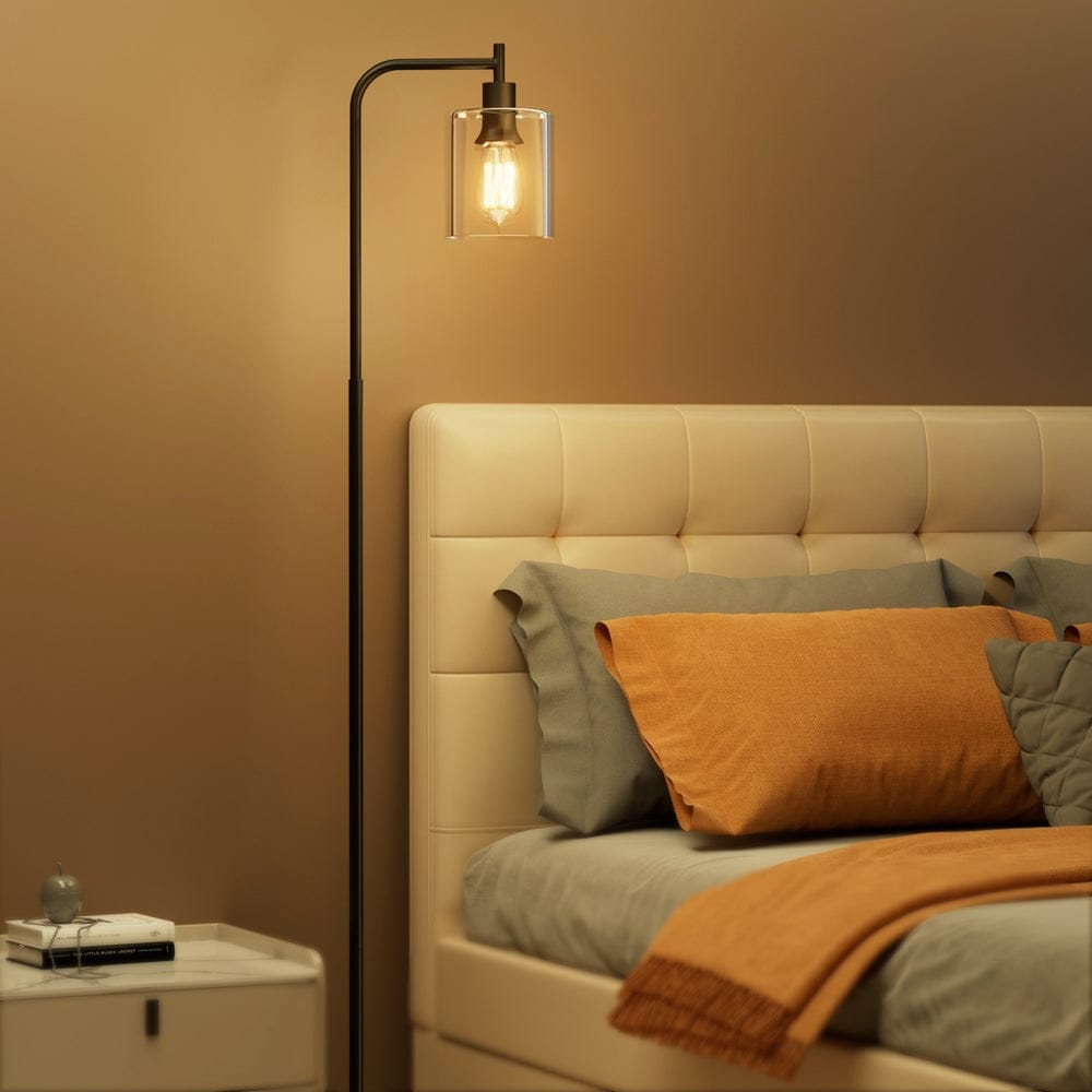 Artiss Floor Lamp Light Stand Modern Home Living Room Office Reading Glass Shade Black - SportZone.co.nz