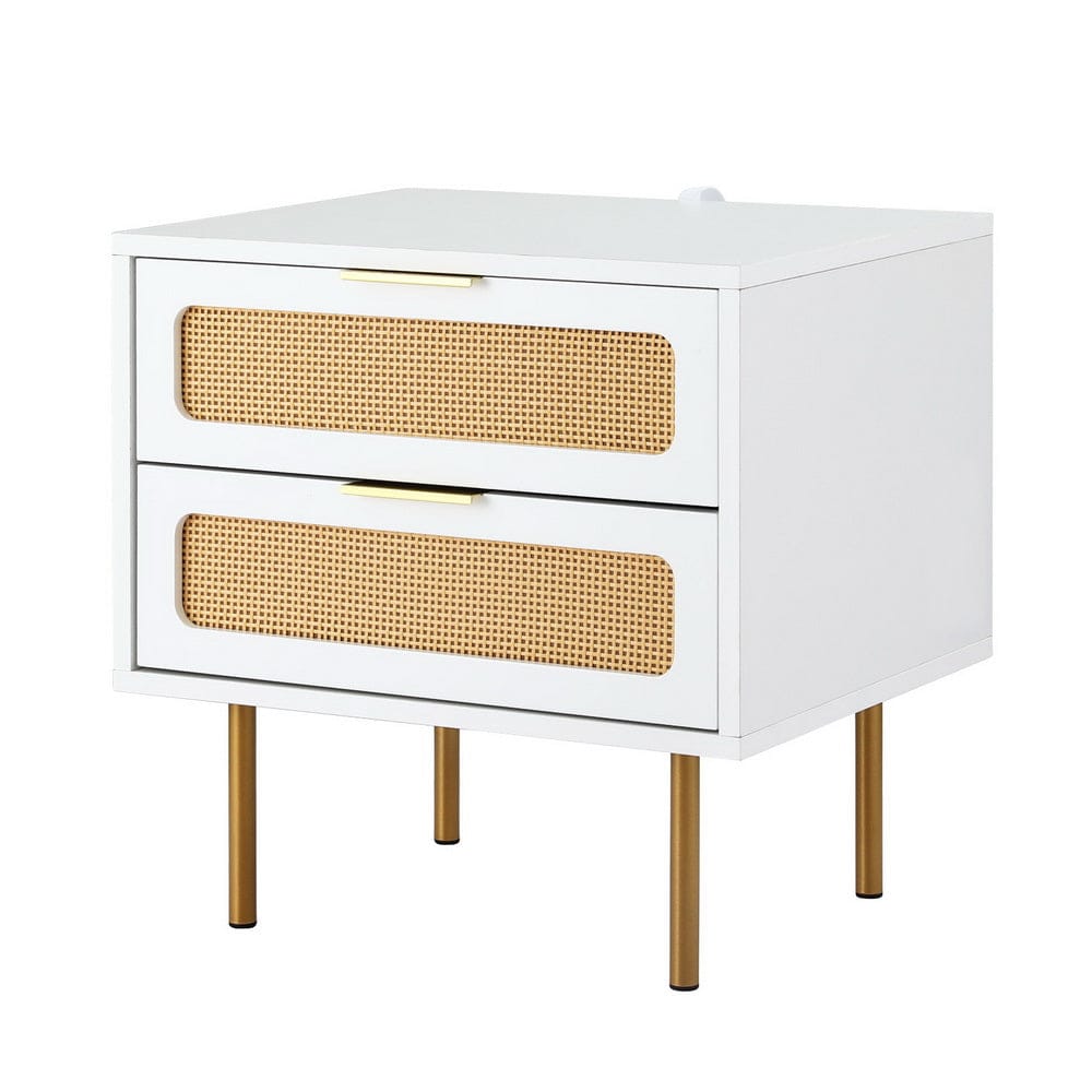 Artiss Rattan Bedside Table 2 Drawers Pine - SportZone.co.nz