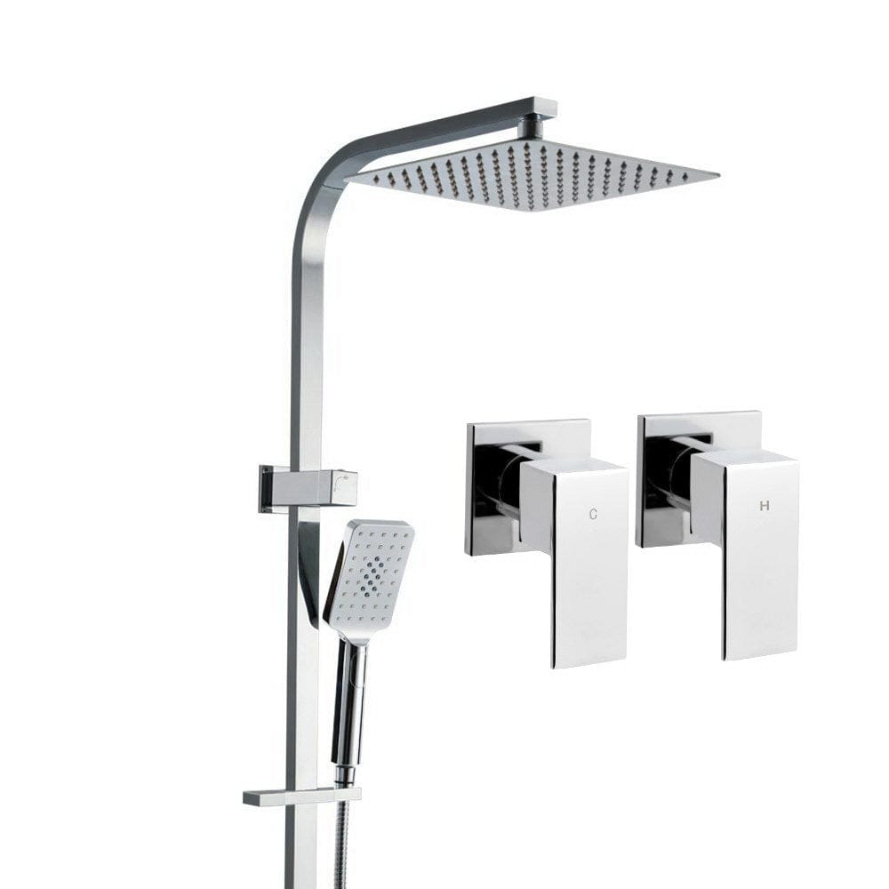 Cefito 10'' Rain Shower Head Set Handheld Square High Pressure Twins Tap Chrome - SportZone.co.nz