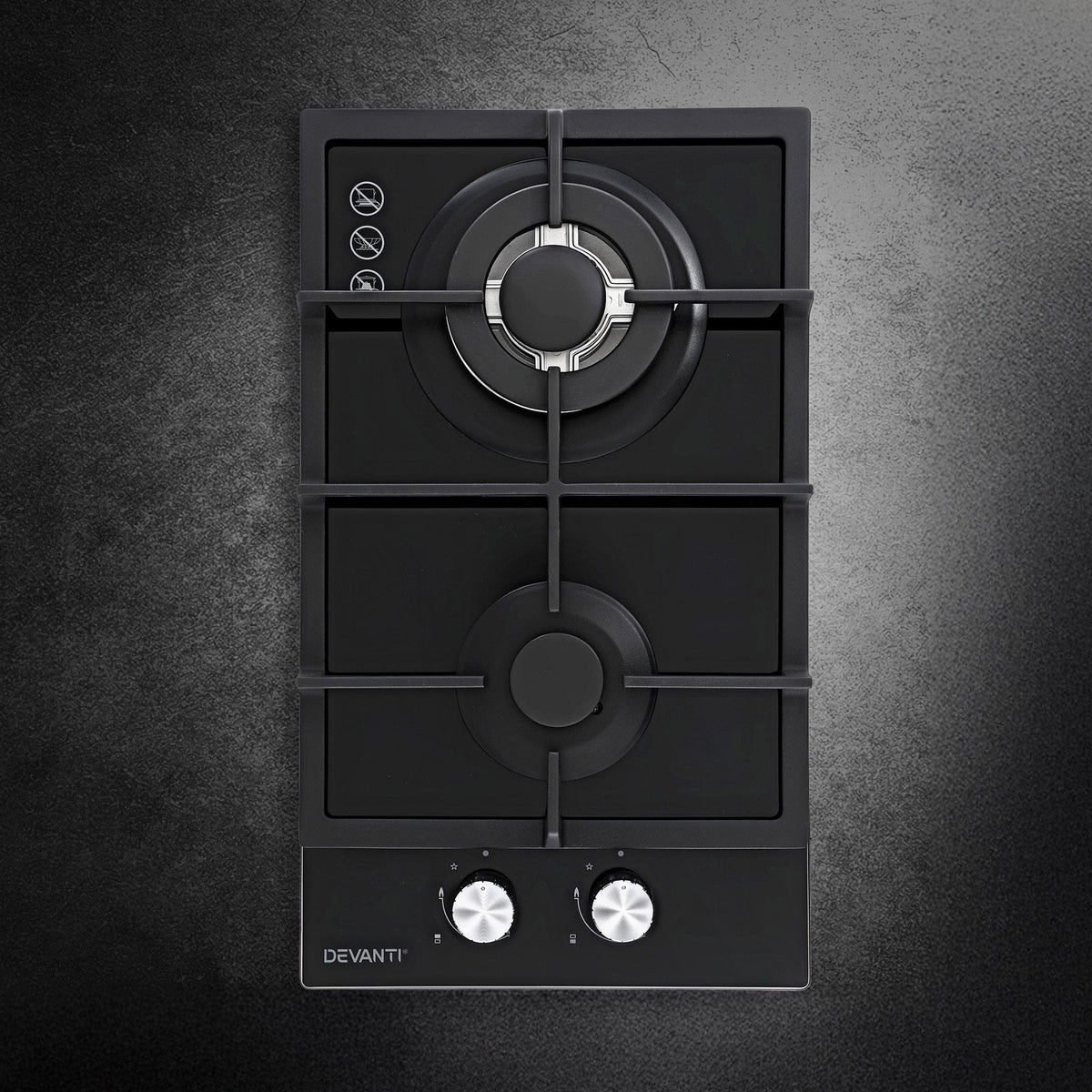 Devanti Gas Cooktop 30cm 2 Burner Built - in Stove Glass Cook Top NG LPG Wok Burner - SportZone.co.nz