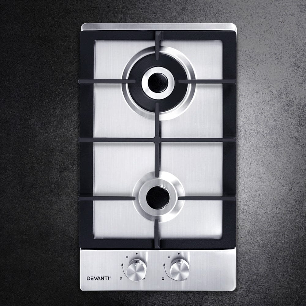 Devanti Gas Cooktop 30cm 2 Burner Silver - SportZone.co.nz