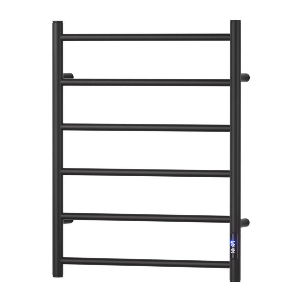 Devanti Heated Towel Rail 6 Round Bars with Timer Electric Heater Warmer Rack - SportZone.co.nz