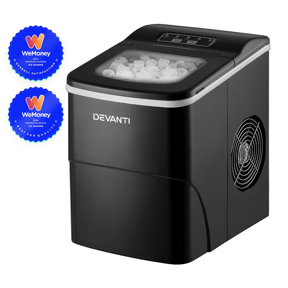 DEVANTi Portable Ice Cube Maker Machine 2L Home Bar Benchtop Easy Quick Black - SportZone.co.nz