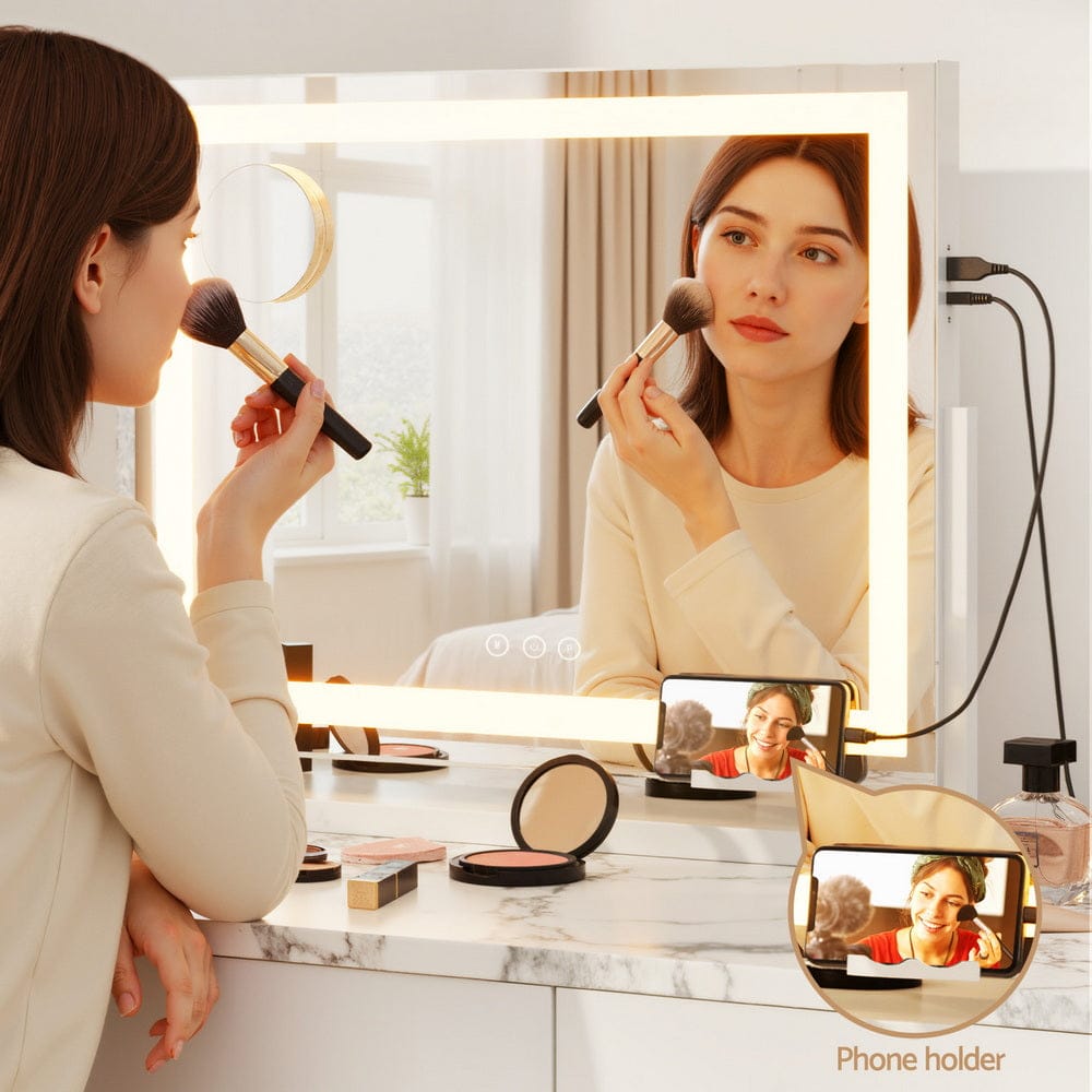 Embellir Makeup Mirror 58x46cm 360~ Rotatable Vanity Mirror with Lights Bright Light Strip Adjustable - SportZone.co.nz