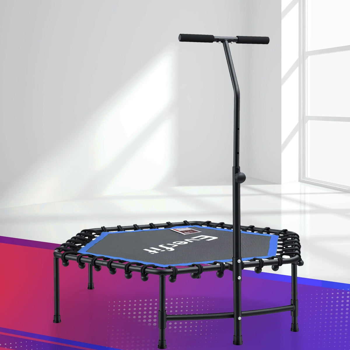 Everfit 48inch Hexagon Fitness Trampoline Rebounder Adjustable Handrail Blue - SportZone.co.nz