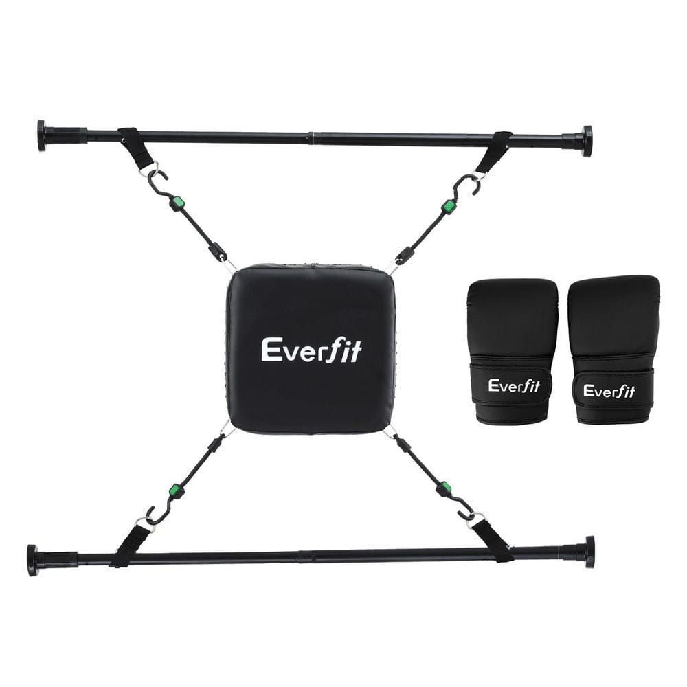 Everfit Doorway Punching Bag Adjustable Apartment Friendly with Boxing Gloves Black - SportZone.co.nz