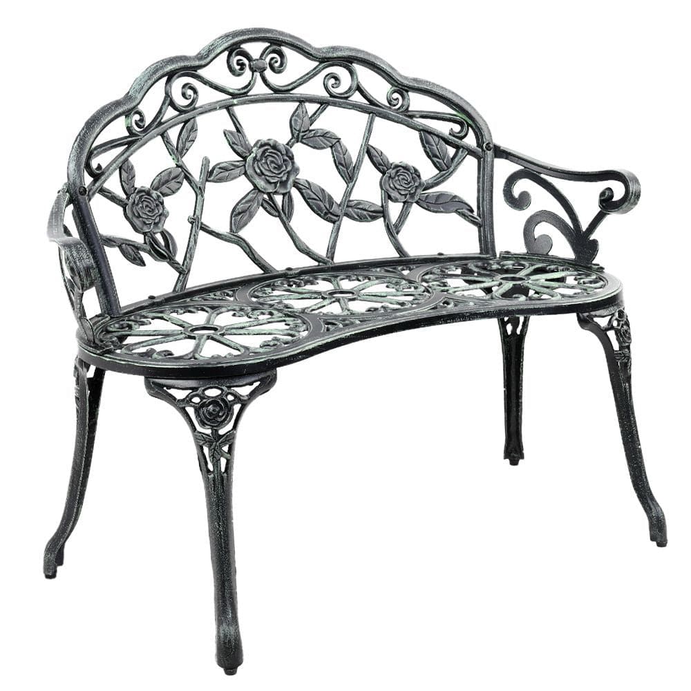 Gardeon Outdoor Garden Bench Seat 100cm Cast Aluminium Patio Chair Vintage Green - SportZone.co.nz