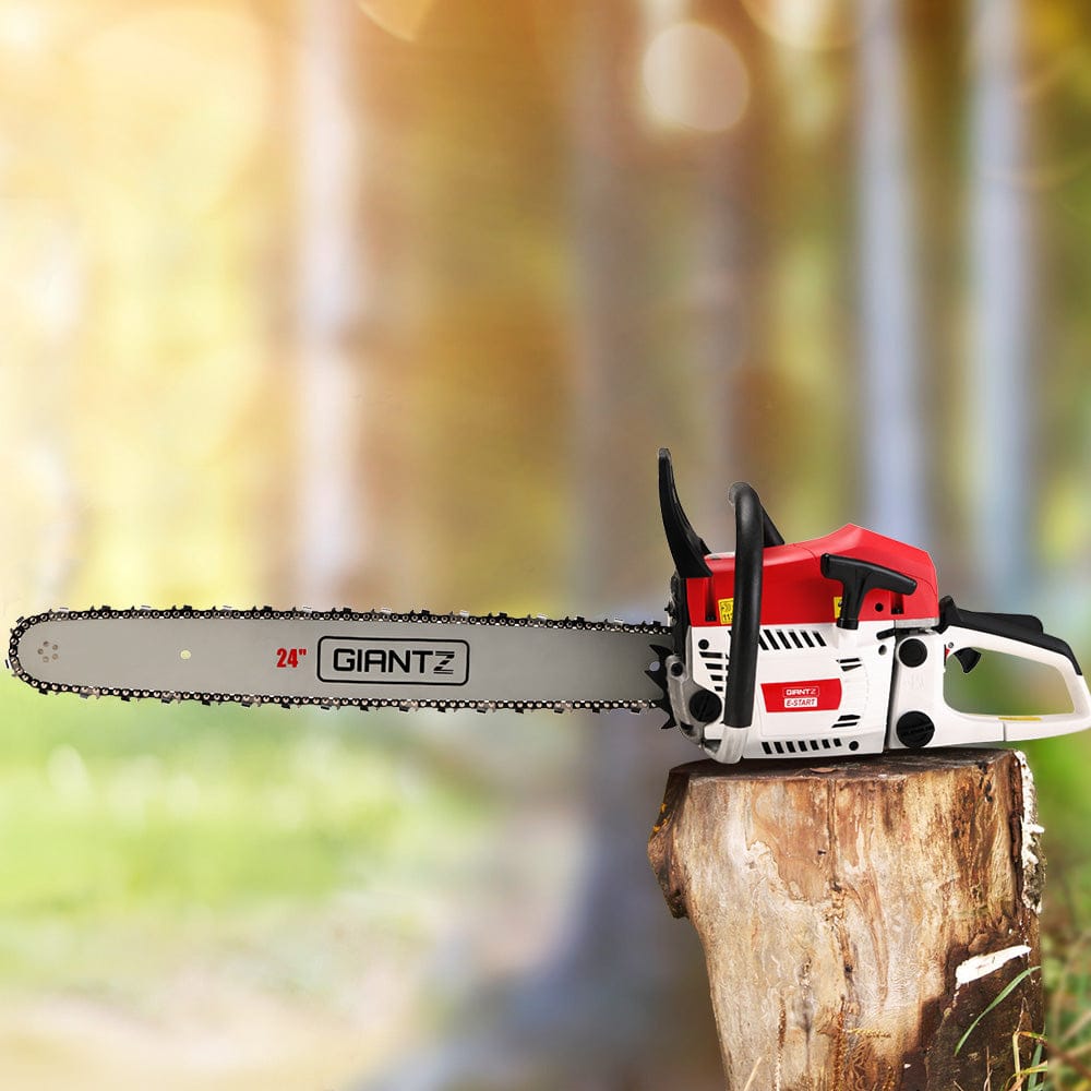Giantz Chainsaw Petrol 62CC 24" Bar Commercial E - Start Pruning Chain Saw - SportZone.co.nz