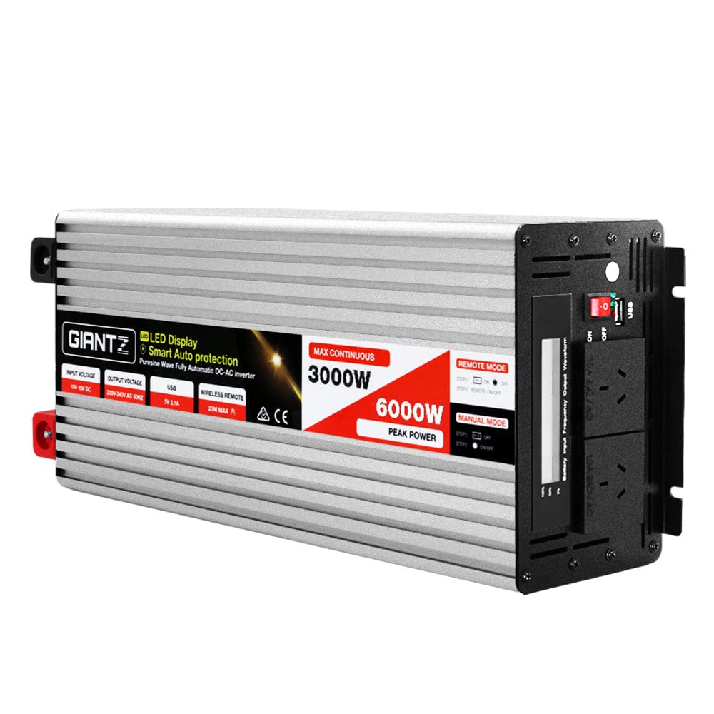 Giantz Power Inverter 3000W or 6000W Pure Sine Wave 12V - 240V Camping Boat Caravan - SportZone.co.nz