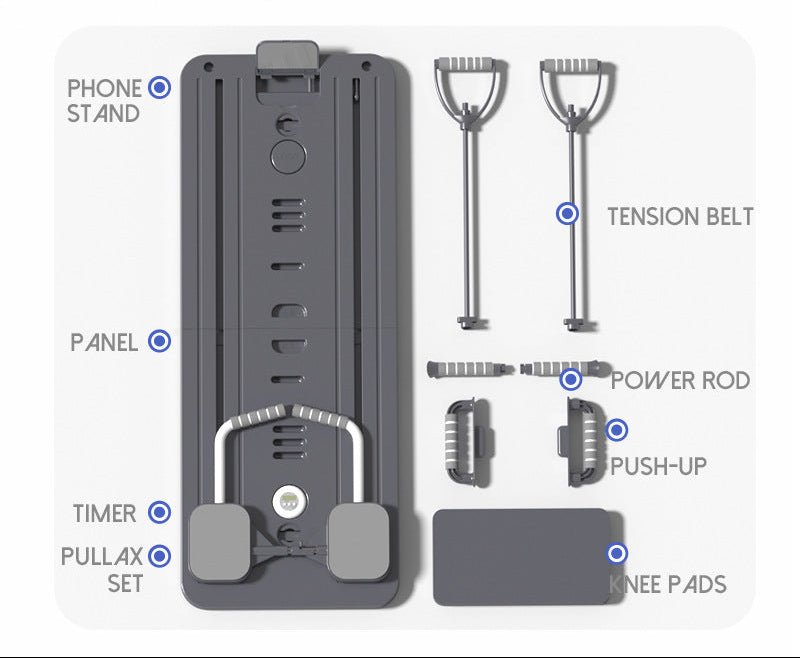 Grey Multi - functional Core Training Board with Digital Timer and Resistance Bands Foldable Fitness Panel for Home Abdominal and Pilates Workouts Solution - SportZone.co.nz