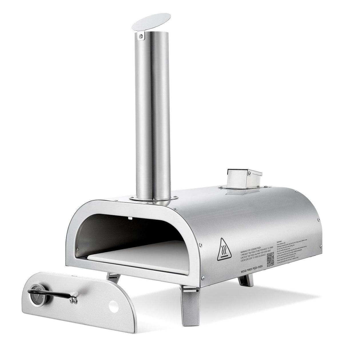 Pizza Oven Outdoor, 12" Pellet Pizza Oven, Portable Pizza-Stove with Built-in Thermometer, Wood Fired Stainless Steel Pizza-Maker, for Backyard, Camping, Pizza-Stone, Shovel, Carry Bag, Silver - SportZone.co.nz