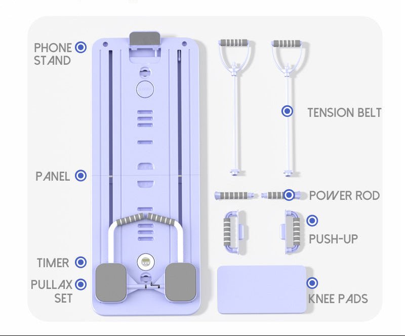 Purple Multi - functional Core Training Board with Digital Timer and Resistance Bands Foldable Fitness Panel for Home Abdominal and Pilates Workouts Solution - SportZone.co.nz
