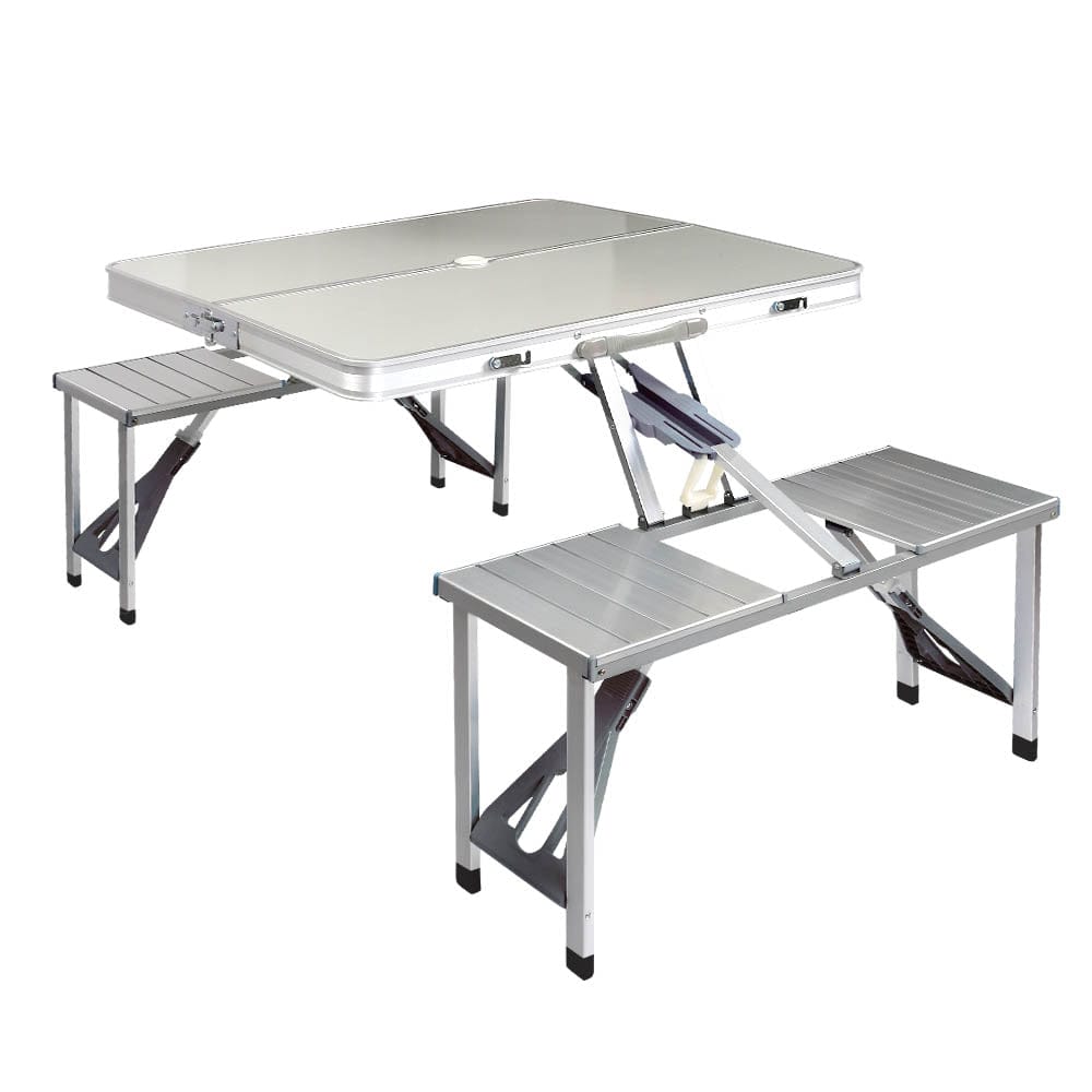 Weisshorn Folding Camping Table Outdoor Picnic BBQ With 2 Bench Chairs Set - SportZone.co.nz