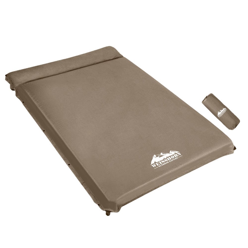 Weisshorn Self Inflating Mattress 10CM Camping Sleeping Mat Air Double Coffee - SportZone.co.nz