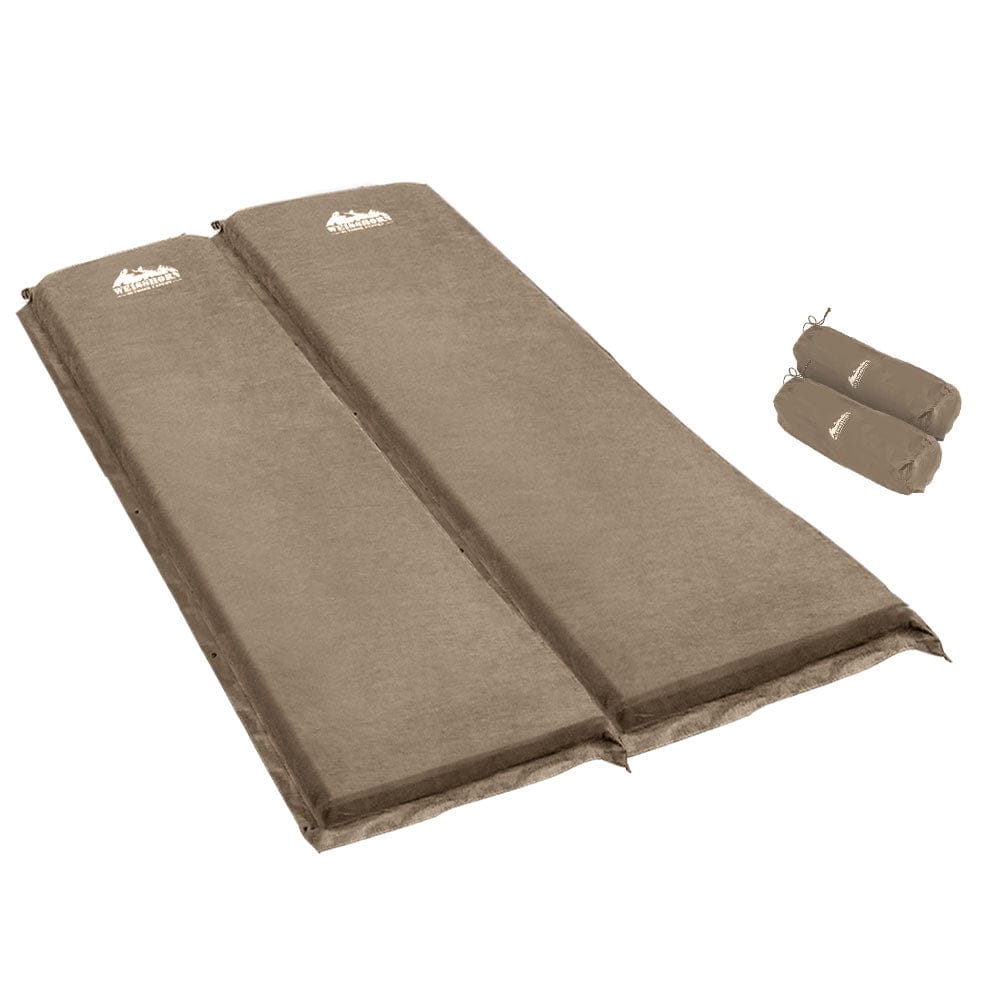 Weisshorn Self Inflating Mattress Camping Sleeping Mat Air Bed Double Set Coffee - SportZone.co.nz