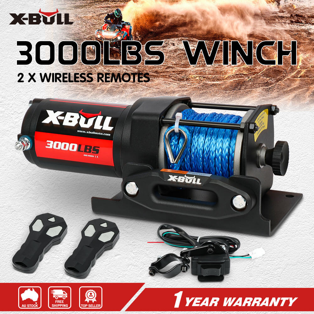 X - BULL Electric Winch 12V 3000LBS Synthetic Rope ATV UTV Boat Trailer With 2 X Wireless remote - SportZone.co.nz