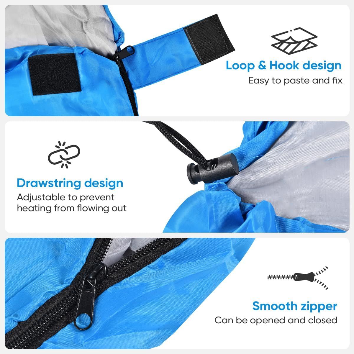 2-in-1 Winter Camping Warmth Kit with Carry Bag: 210 * 75cm Beige Portable Waterproof Warm Sleeping Bag and 200 * 140cm Large Black Double Layer Waterproof Fleece Camping Blanket for Hiking Travel Indoor Outdoor Use - SportZone.co.nz
