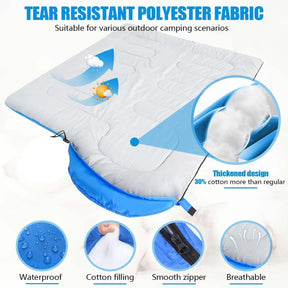 2-in-1 Winter Camping Warmth Kit with Carry Bag: 210 * 75cm Blue Portable Waterproof Warm Sleeping Bag and 200 * 140cm Large Black Double Layer Waterproof Fleece Camping Blanket for Hiking Travel Indoor Outdoor Use - SportZone.co.nz
