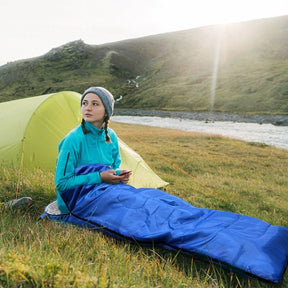 2-in-1 Winter Camping Warmth Kit with Carry Bag: 210 * 75cm Blue Portable Waterproof Warm Sleeping Bag and 200 * 140cm Large Black Double Layer Waterproof Fleece Camping Blanket for Hiking Travel Indoor Outdoor Use - SportZone.co.nz