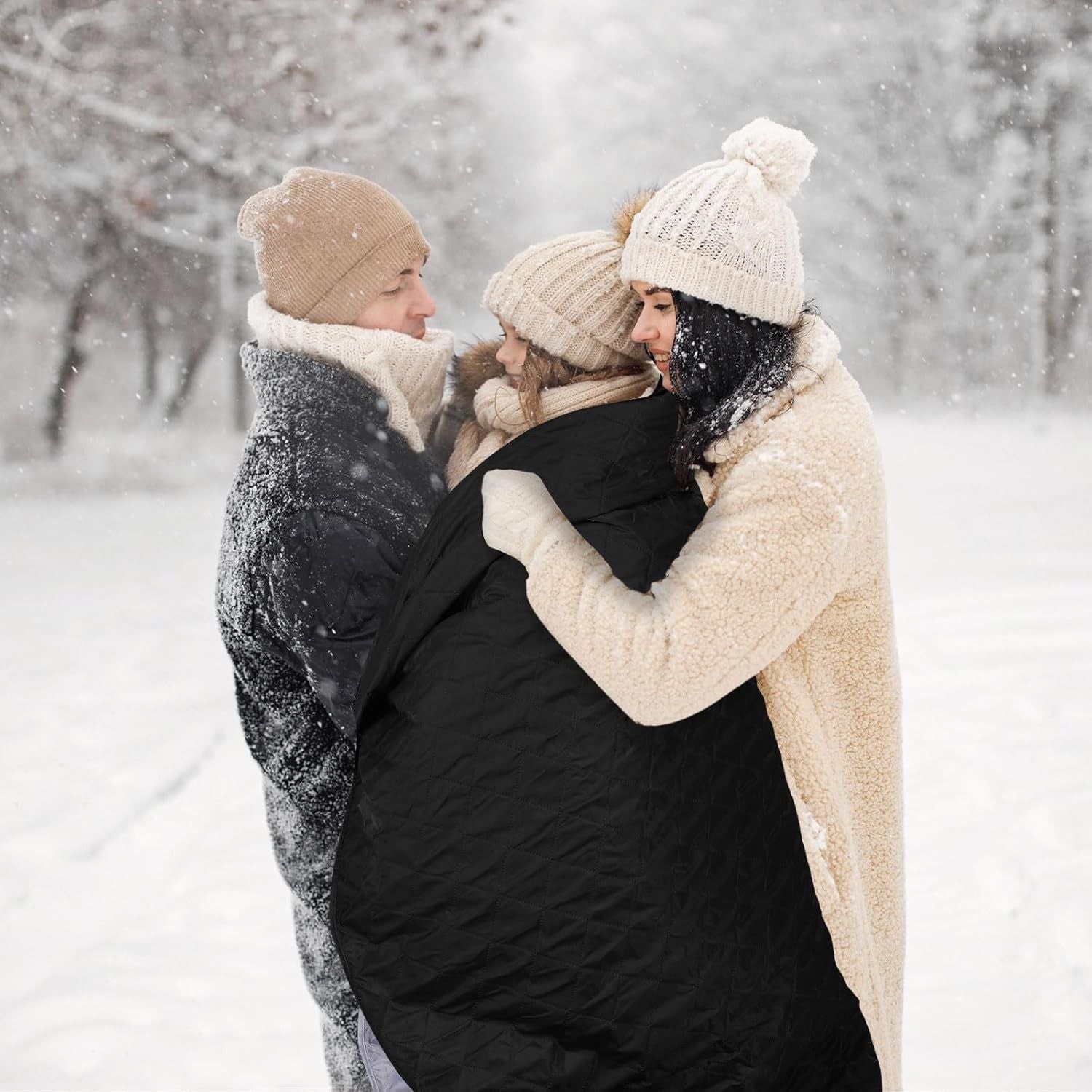 2-in-1 Winter Camping Warmth Kit with Carry Bag: 210 * 75cm Navy Blue Portable Waterproof Warm Sleeping Bag and 200 * 140cm Large Black Double Layer Waterproof Fleece Camping Blanket for Hiking Travel Indoor Outdoor Use - SportZone.co.nz