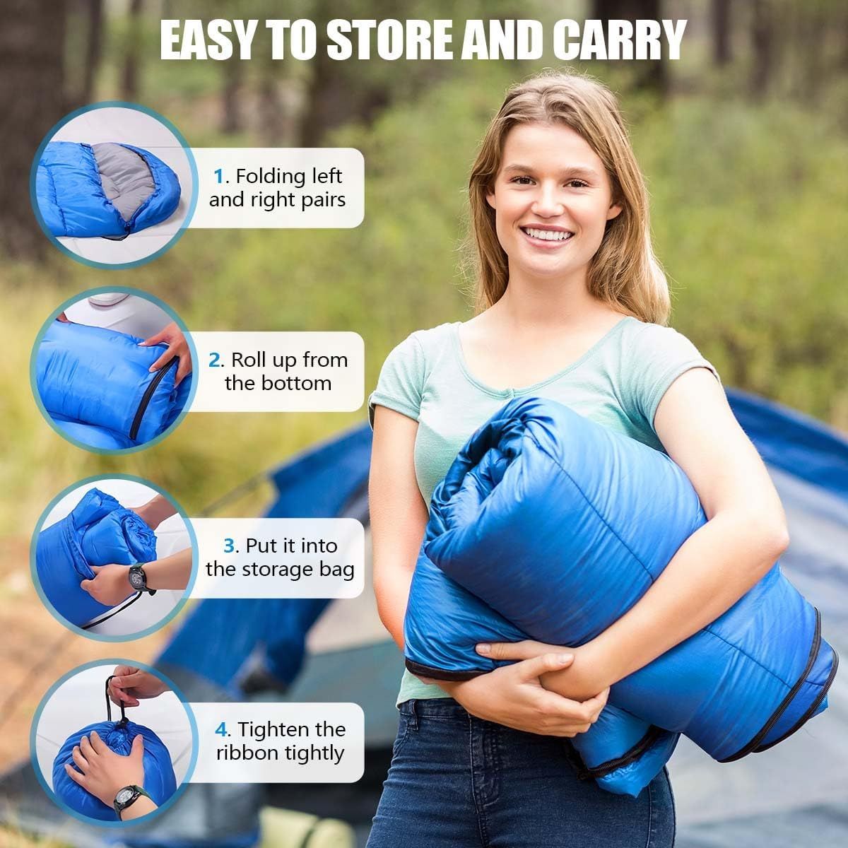 2-in-1 Winter Camping Warmth Kit with Carry Bag: 210 * 75cm Navy Blue Portable Waterproof Warm Sleeping Bag and 200 * 140cm Large Black Double Layer Waterproof Fleece Camping Blanket for Hiking Travel Indoor Outdoor Use - SportZone.co.nz