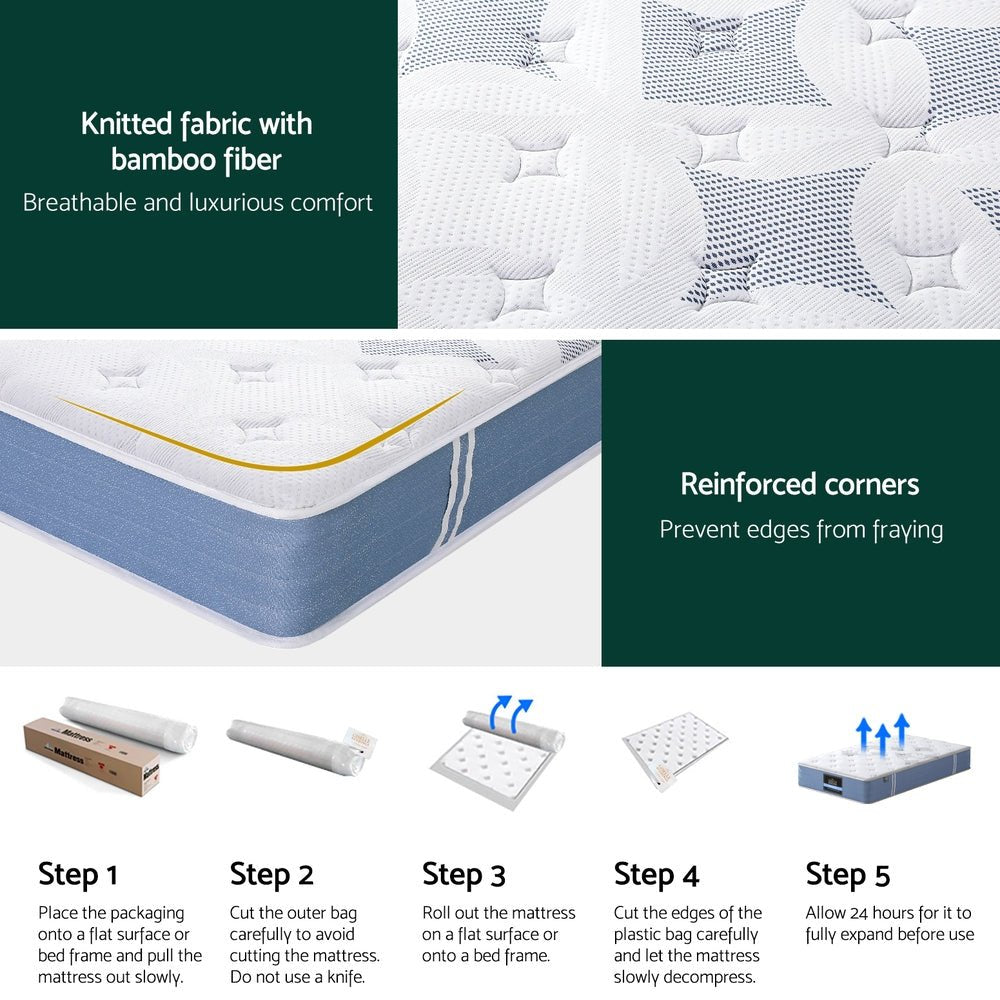 25cm Giselle Mattress Single Bed Pocket Spring Mattresses - SportZone.co.nz