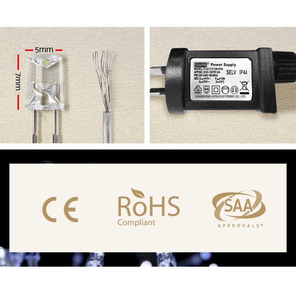 3X6M Christmas Lights Curtain Light Cool White 600 LED Jingle Jollys - SportZone.co.nz