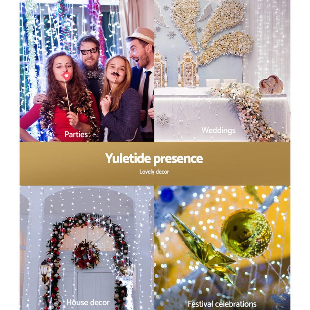 3X6M Christmas Lights Curtain Light Cool White 600 LED Jingle Jollys - SportZone.co.nz