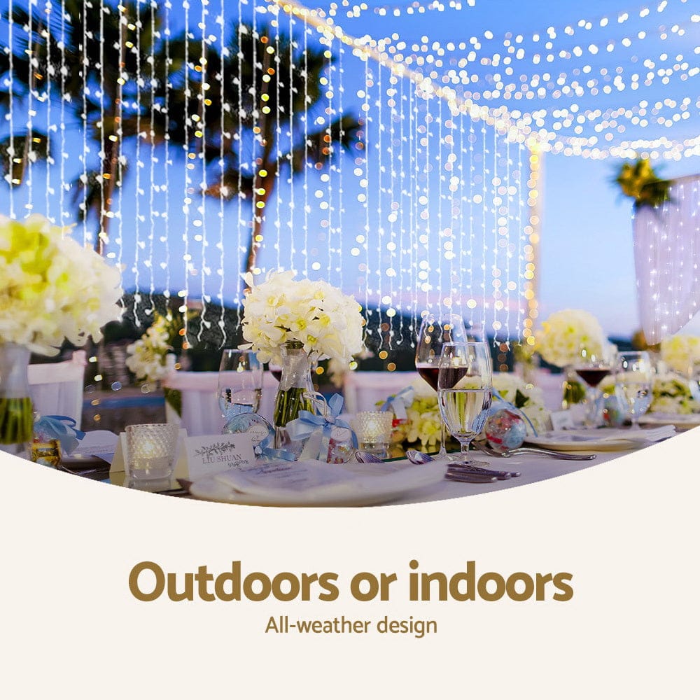 3X6M Christmas Lights Curtain Light Cool White 600 LED Jingle Jollys - SportZone.co.nz