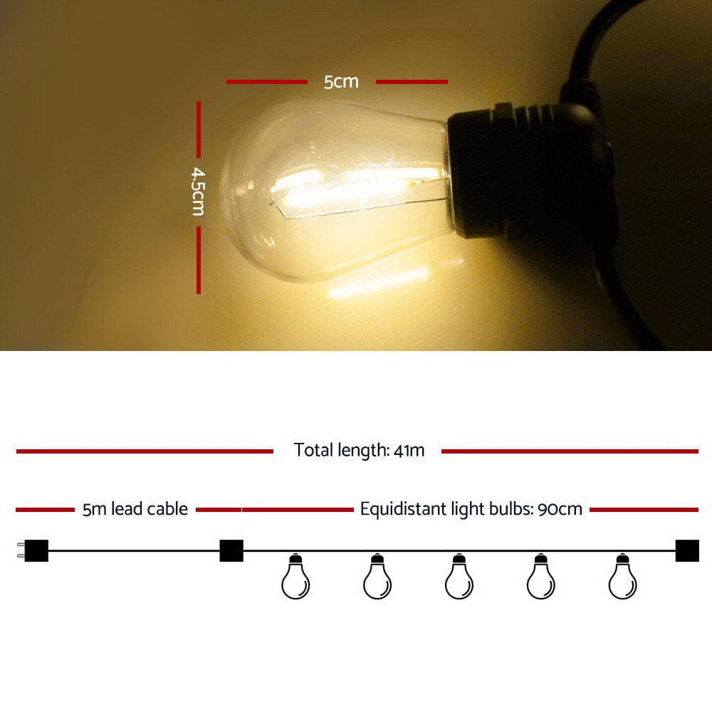41m LED Festoon String Lights Christmas Decorations Wedding Party Outdoor Garden - SportZone.co.nz