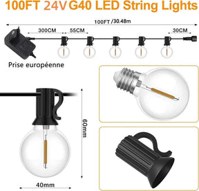 52 LED String Lights Waterproof G40 for Outdoor, 30m - SportZone.co.nz