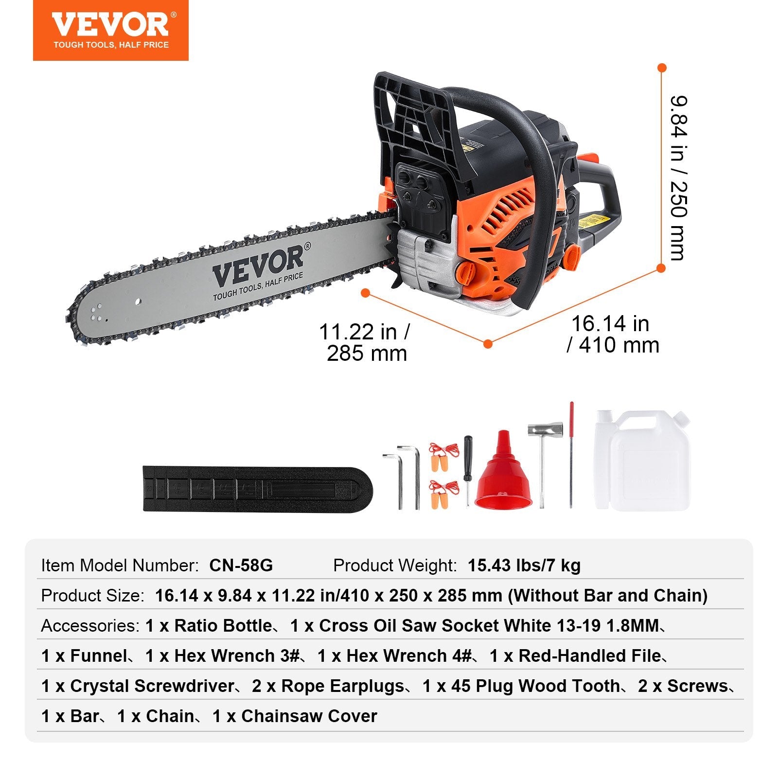 58CC 508mm Gasoline Chainsaw Gas Powered Wood Cutting Engine Gas Chain Saw - SportZone.co.nz