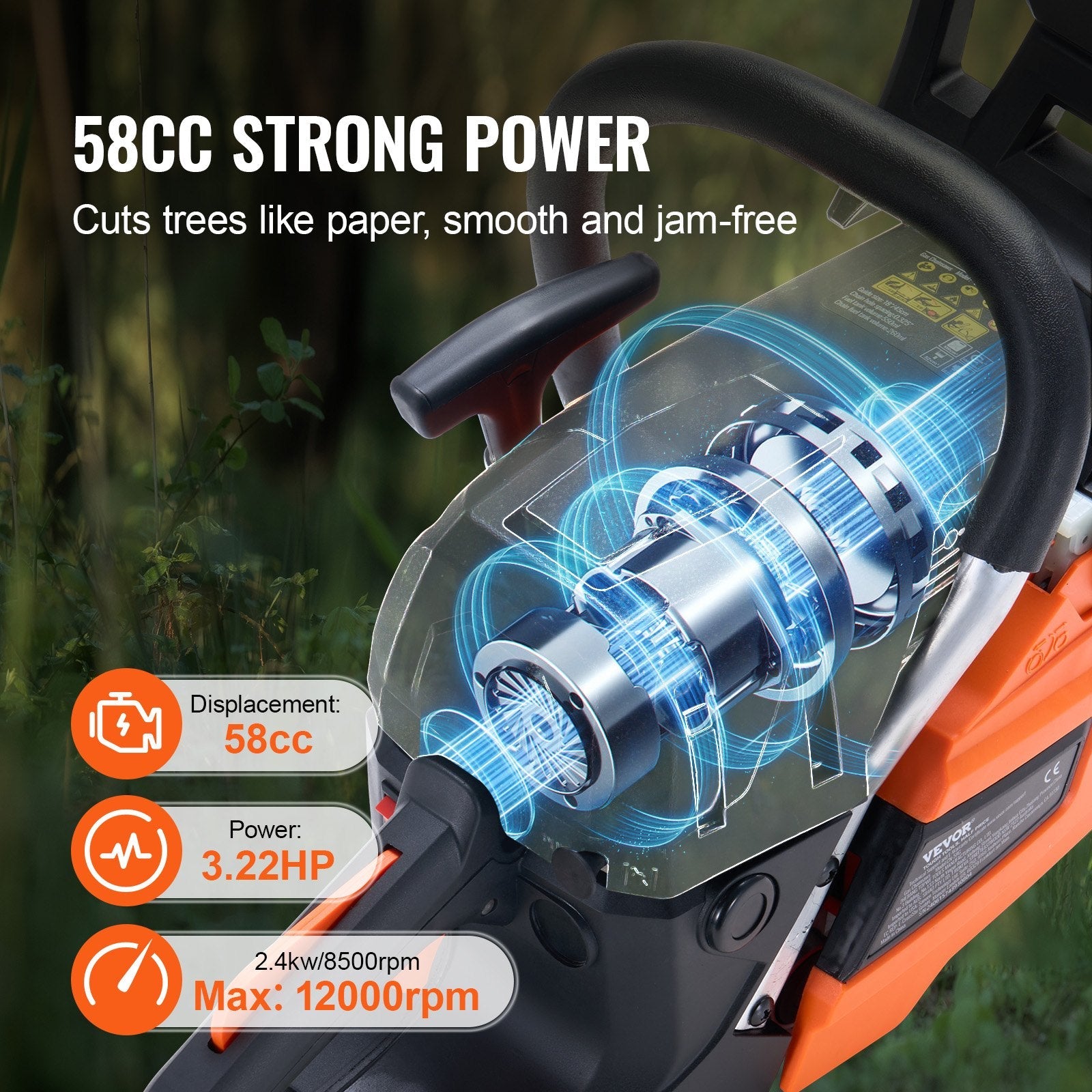58CC 508mm Gasoline Chainsaw Gas Powered Wood Cutting Engine Gas Chain Saw - SportZone.co.nz