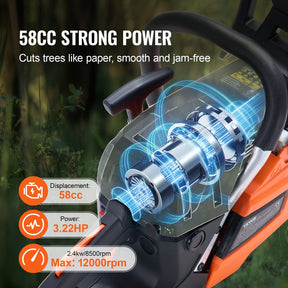 58CC 508mm Gasoline Chainsaw Gas Powered Wood Cutting Engine Gas Chain Saw - SportZone.co.nz