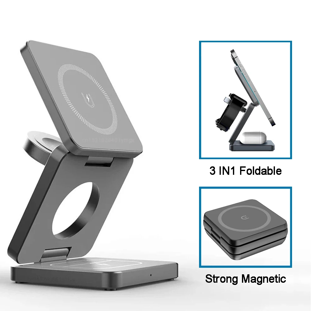 3-in-1 Foldable Magnetic Wireless Charging Station for iPhone 12-15 Pro Max & Apple Watch 8/9