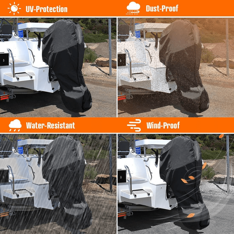 600D Oxford Cloth Outboard Motor Cover, Waterproof UV Resistant Boat Engine Protective Cover for Yacht Fishing Boat（175-225HP） - SportZone.co.nz