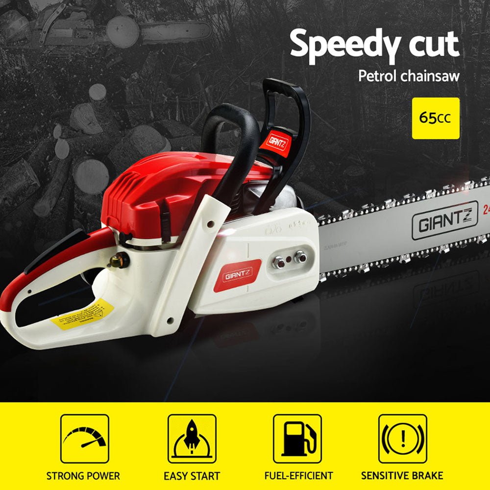 65cc Petrol Chainsaw 24" Bar – Powerful 2 - Stroke E - Start Giantz Chain Saw - SportZone.co.nz