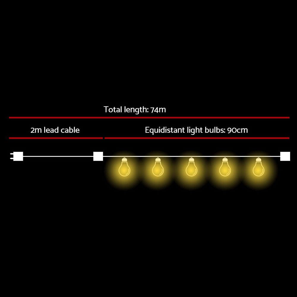 74m LED Festoon String Lights Outdoor Christmas Wedding Waterproof Garden Decor - SportZone.co.nz